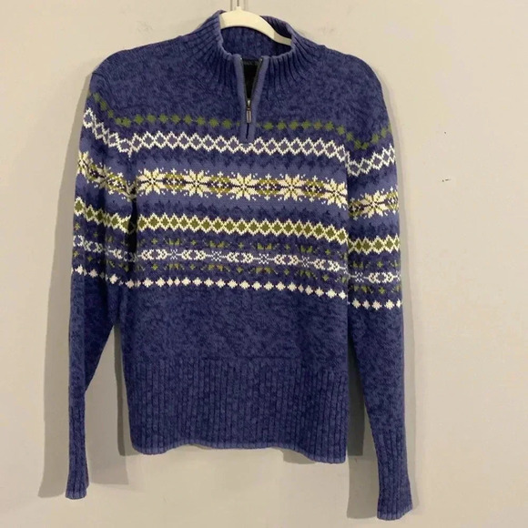 Nomadic Traders 1/4 Zip Sweater Fair Isle Print Blue size Small - Picture 1 of 7